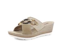inblu Ciabatte Donna a Fascia Incrociata e Catena, Plantare in Ecopelle Imbottito, Zeppa 6,5cm, Sandali, Beige, 39 EU