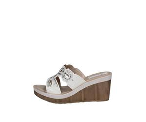 Ciabatte zeppa strass cerchi, donna, bianco, 40