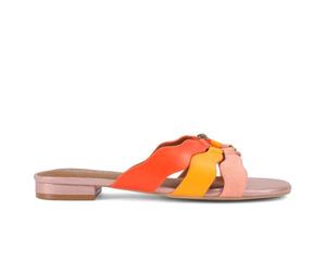 Ciabattina flat da donna Kurt Geiger Sun Wave in pelle arancione e suede rosa - SUN WAVE FLAT 866 38