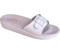 Ciabattina GIANNA con Tomaia in Sintetico e Sottopiede Fussbet in Pelle - Con Goccia Metatarsale - Anatomico anti-shock - 1 Fibbia - BIANCO 40