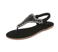 Ciabattine Donna Estive Eleganti Sandali Zeppa Sandali da Spiaggia Casual da Donna Di Grandi Dimensioni Con Diamanti A Diamante Tempesta Bohémien e Estivi Scarpe (Black 36)