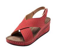 Ciabattine Estive Donna Sandali Comodi Ma Eleganti Sandali Casuali Donna HeelBreathable Hook & Loop Slope Hollow da Estivi Comodi Eleganti Estive (Red 41)