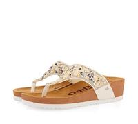 Ciabattine Stile bio Bianche con Zeppa e Dettaglio di Pietre Multicolore per Donna andelain