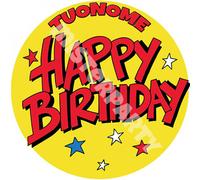 Cialda - Ostia per torte Buon Compleanno Happy Birthday Formato A3 cm. 28 diam.