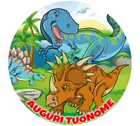 Cialda - Ostia per torte Dinosauri m2 tonda Formato grande A3 cm. 28 diametro