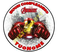 Cialda - Ostia per torte Iron Man Avengers grande Formato A3 tonda 28cm