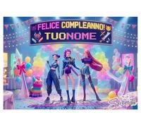 Cialda per Torta a tema K-POP Demon Hunters Personalizzata - Gluten Free - Topper Compleanno - Spessore 0.60 mm Qualità Premium - Scritta Personalizzabile con Font e Colore