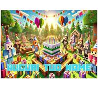 Cialda per Torta Minecraft Personalizzata - Gluten Free Made in Italy - Topper Compleanno - Spessore 0.60 mm Qualità Premium - Scritta Personalizzabile con Font e Colore