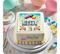 Cialda per Torta Personalizzata con Foto o Immagine - Decorazione Alimentare Gluten Free per Compleanni ed Eventi (Quadrata) (18 x 18 cm, Pasta di zucchero)