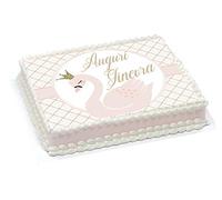 Cialda Rettangolare Ostia Personalizzabile per torta a Tema (Cigno - Lovely Swan)