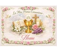 Cialda Topper Torta COMUNIONE PRIMA Calice personalizzabile nome e data 20x29cm (Fibra Vegetale, Rettangolare B 20x29)