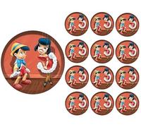 Cialde per torte e cupcake a Tema Pinocchio, Cake Design, Cupcake Topper, Dischi Commestibili, SENZA GLUTINE (05)