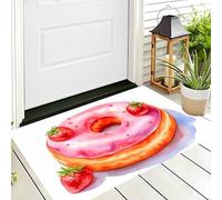 Ciambella Alla Fragola Zerbini Per Interni,Tappeto Ingresso Zerbino Morbidi Cibo Acquerello Per Interni Cucina Porta Anteriore Posteriore Animali Domestici E Cani,70X100Cm Rosa