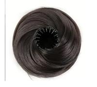 Ciambella dritta da 4 pollici, chignon magica in capelli sintetici con clip circolari elastiche, parrucca per capelli, capelli retrattili, ponytail for women girls (Brown Black)