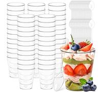 CIANBIFN Bicchieri da Dessert con Cucchiaio, 60 Pezzi 55 ml/2 oz Bicchierini Finger Food, Mini Coppette da Dessert, Riutilizzabili Tazze da Dessert per Budini, Mousse, Gelati, Compleanni, Matrimoni