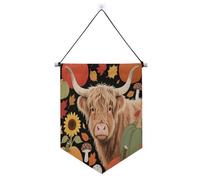 Ciao autunno autunno mucca zucca acero banner da appendere con asta telescopica Banner decorazioni da appendere per ufficio, scuola, aula, dormitorio, casa