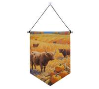 Ciao autunno autunno mucca zucca campo di grano appeso banner in tessuto con asta telescopica banner display appeso decorazione da parete per ufficio, scuola, aula, dormitorio, casa