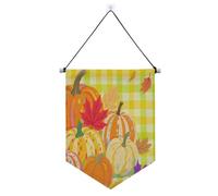 Ciao autunno autunno zucca a scacchi plaid acero verde banner da appendere con asta telescopica Banner decorazione patio esterno per ufficio, scuola, aula, dormitorio, casa