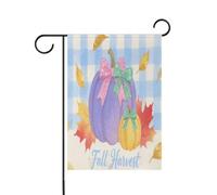 Ciao Autunno Autunno Zucca A Scacchi Plaid Blu piccole bandiere esterne decorative banner esterni per la decorazione del portico 12x18 double sided