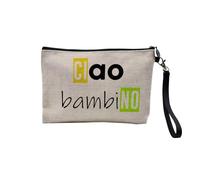 Ciao Bambino Hello Baby Italiano - Astuccio per trucco in tela effetto lino, portamonete - 15 x 10 cm, lino, 23.5 x 15 cm, Astuccio per il trucco