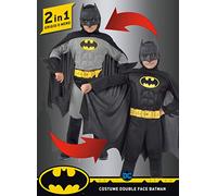 Ciao- Batman 2-in-1 (Classic/Dark Knight) Costume Originale DC Comics (Taglia 8-10 Anni) con Muscoli pettorali Imbottiti Bambino, Nero, Girgio, 8-10, 11720.8-10