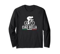 Ciao Bella Italia Uomo in bicicletta Grafica Bandiera Italiana Maglia a Manica