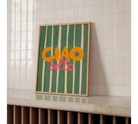 "Ciao Bella" Poster vintage italiano con stampe su tela a righe bianche e verde salvia, stampe artistiche minimaliste moderne, decorazioni per la casa (60x80 cm/tela avvolta)