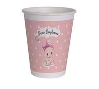 Ciao- Bicchieri Carta compostabili Primo Compleanno (250ml), 8 Pezzi, Rosa, 34769