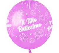 Ciao - Busta 25 palloncini "Il Mio Battesimo" in lattice naturale Premium Quality G150 (Ø 48cm / 19"), rosa pastello
