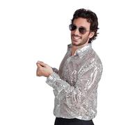 Ciao Camicia Disco Spangles Paillettes Argento Taglia Unica Uomo