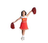 Ciao- Cheerleader costume travestimento bambina (8-10 anni) con pompon, rosso