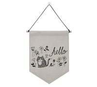 Ciao con gatto e fiori striscione da appendere con asta telescopica banner da appendere decorazioni per feste per porte, pareti, finestre, giardini, cortile