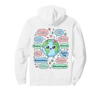 Ciao in Diverse Lingue Simpatico Kawaii Pianeta Terra Felpa con Cappuccio