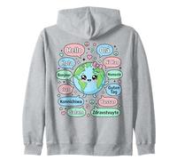 Ciao in Diverse Lingue Simpatico Kawaii Pianeta Terra Felpa con Cappuccio