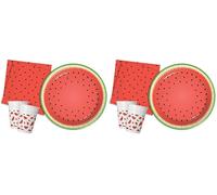 Ciao Kit Party Tavola Anguria Cocomero per 8 persone (36 pezzi: 8 piatti carta Ø23cm, 8 bicchieri plastica 200ml, 20 tovaglioli carta 33x33cm) (Confezione da 2)