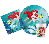 Ciao-Kit Party Tavola Ariel la Sirenetta persone (88 pezzi piatti Ø23cm, 24 bicchieri, 40 tovaglioli) Disney Princesses Princess, Cartone animato, Multicolore, AZ034