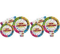 Ciao Kit Party Tavola Buon Compleanno Comics per 8 persone (44 pezzi: 8 piatti Ø23cm, 8 piatti Ø18cm, 8 bicchieri 200ml, 20 tovaglioli 33x33cm) in carta compostabile eco-friendly (Confezione da 2)