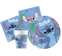 Ciao-Kit Party Tavola Disney Stitch & Angel per 24 persone (88 pezzi: 24 piatti Ø23cm, 24 bicchieri 200ml, 40 tovaglioli 33x33cm) in carta FSC