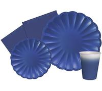 Ciao - Kit Party Tavola Flower Shape per 24 persone (112 pezzi: 24 piatti Ø23cm, 24 piatti Ø18cm, 24 bicchieri 250ml, 40 tovaglioli 33x33cm) in carta compostabile eco-friendly, blu
