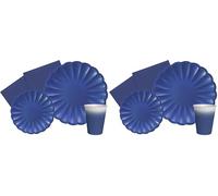 Ciao - Kit Party Tavola Flower Shape per 8 persone (44 pezzi: 8 piatti Ø23cm, 8 piatti Ø18cm, 8 bicchieri 250ml, 20 tovaglioli 33x33cm) in carta compostabile eco-friendly, blu (Confezione da 2)