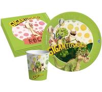 Ciao Kit Party Tavola Gigantosaurus per 24 persone (112 pezzi: 24 piatti Ø23cm, 24 piatti Ø18cm, 24 bicchieri 250ml, 40 tovaglioli 33x33cm) in carta compostabile eco-friendly