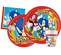 Ciao- Kit Party Tavola Licensed Characters per 8/24 (Piatti Carta, Bicchieri, tovaglioli) Sonic, 8 persone, AZ035