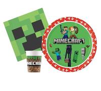Ciao- Kit Party Tavola Minecraft Persone (88 Pezzi Piatti Ø23cm, 24 Bicchieri 200ml, 40 tovaglioli 33x33cm), Verde, AZ178