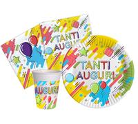 Ciao- Kit Party Tavola (Piatti, Bicchieri, tovaglioli), Multicolore, 8 persone, AZ165