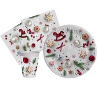 Ciao Kit Party Tavola White Christmas per 8 persone (36 pezzi: 8 piatti Ø23cm, 8 bicchieri 250ml, 20 tovaglioli 33x33cm) in carta compostabile eco-friendly