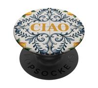 Ciao Lemon - Piastrella con motivo italiano Citrus mediterraneo PopSockets PopGrip Adesivo
