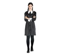 Ciao-mercoledì Addams Vestito Costume Travestimento Bambina Ragazza Originale Wednesday (Taglia XS), Colore Nero, Bianco