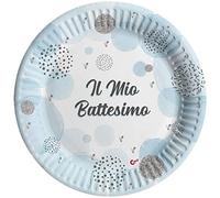 Ciao- Piatti Carta compostabili Battesimo (Ø18cm), 8 Pezzi, Azzurro 16-21 cm, 34777