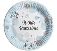 Ciao - Piatti carta compostabili Battesimo (Ø23cm), 8 pezzi, azzurro