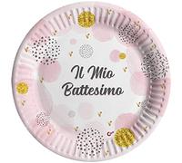 Ciao- Piatti Carta compostabili Battesimo (Ø23cm), 8 Pezzi, Rosa 22-24 cm, 34783